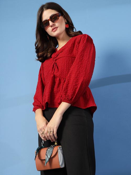 women self designed puff sleeve peplum top - 21942204 -  Standard Image - 0