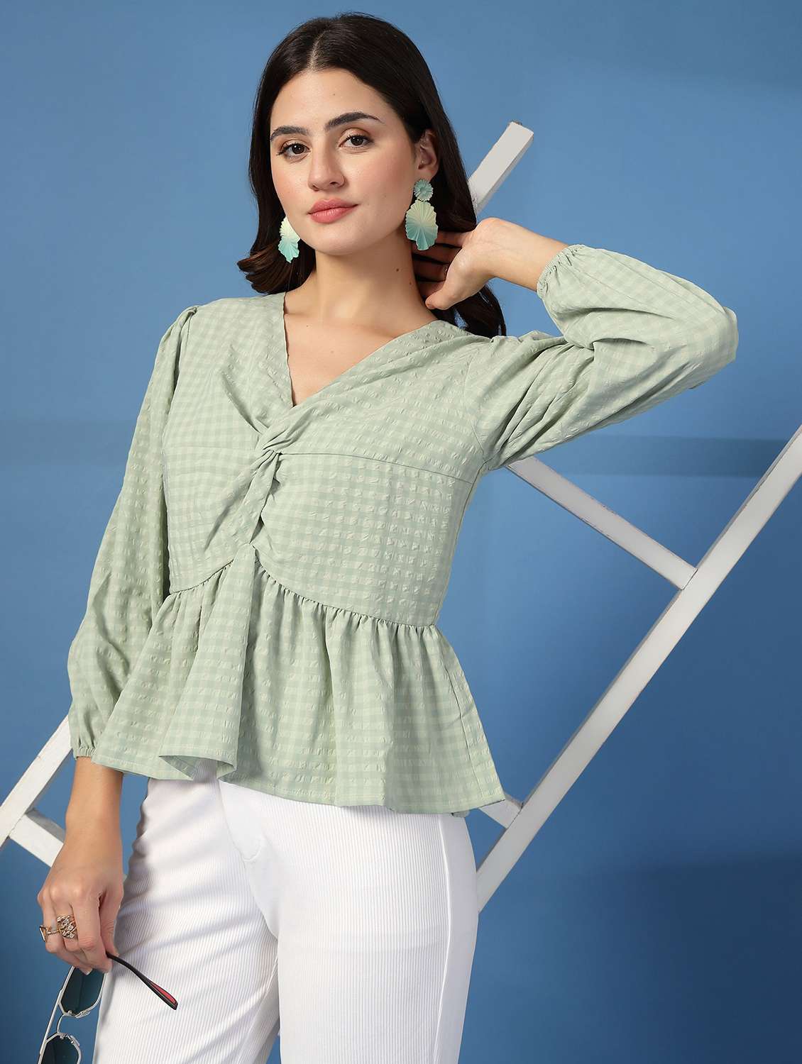 women self designed puff sleeve peplum top