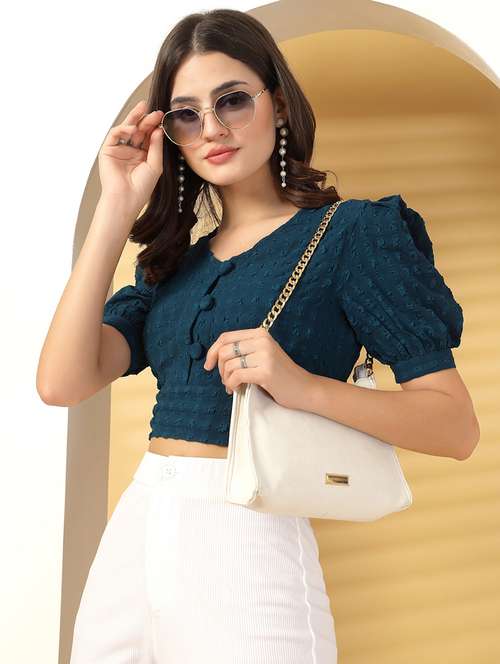 women self designed puff sleeve crop top - 21942213 -  Standard Image - 0