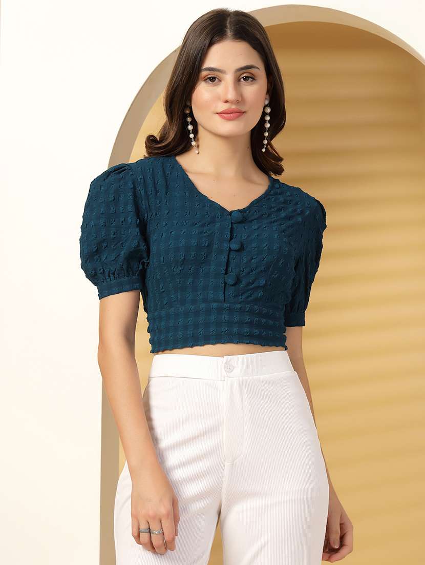 women self designed puff sleeve crop top - 21942213 - Standard Image - 1