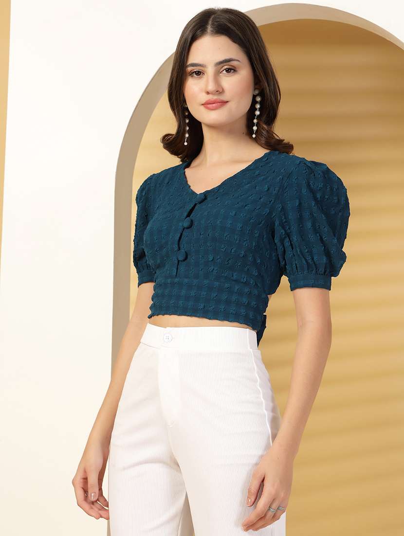 women self designed puff sleeve crop top - 21942213 - Standard Image - 4