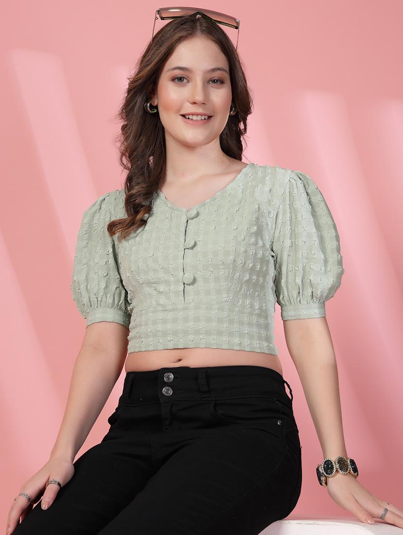 women self designed puff sleeve crop top