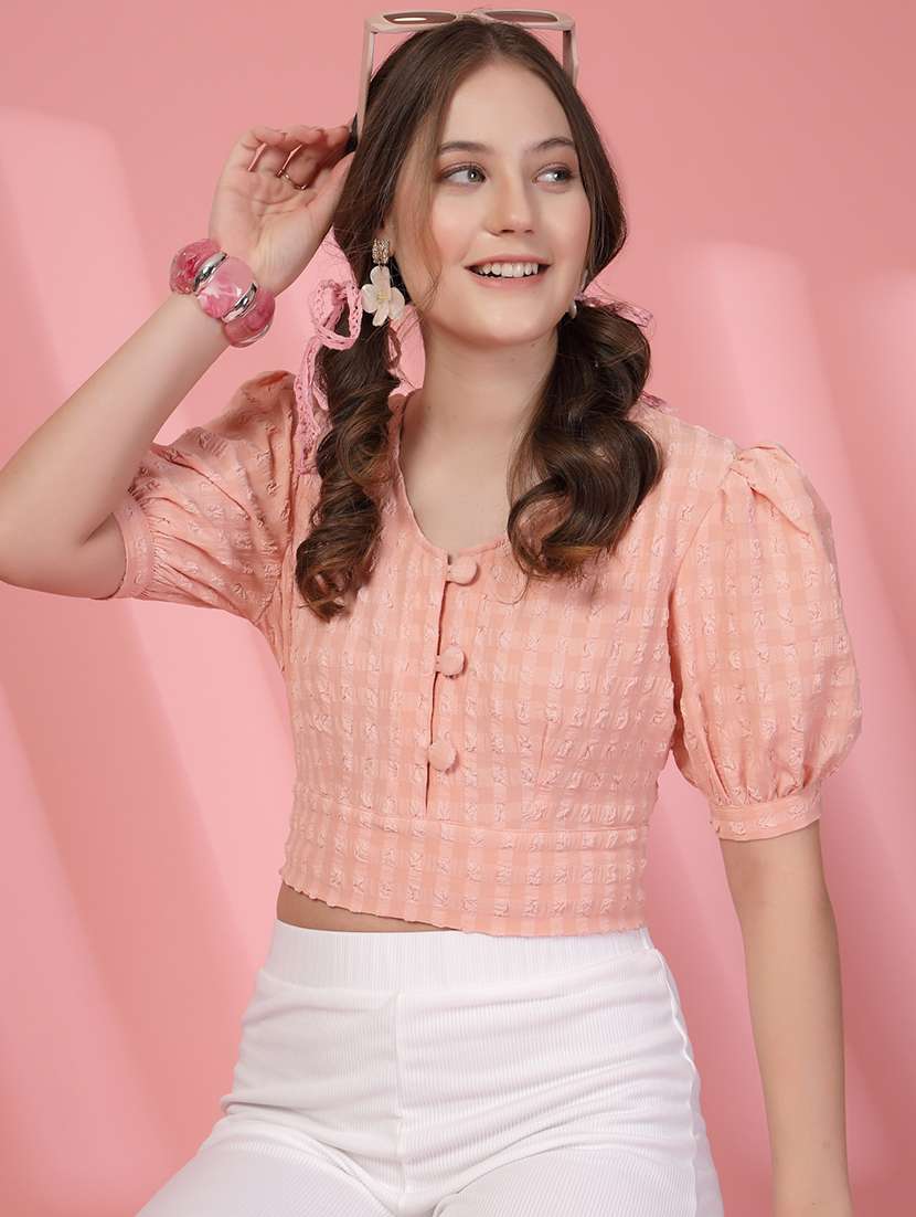 women self designed puff sleeve crop top