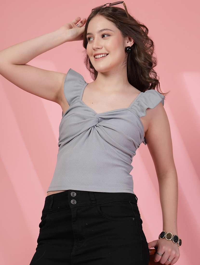 women grey solid sleeveless regular top