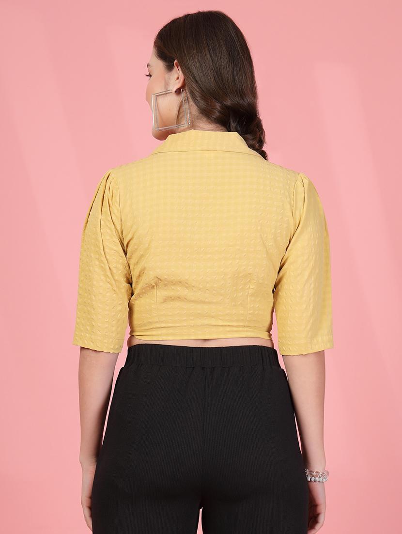 women checkered lapel neck crop shirt top - 21942227 - Standard Image - 6