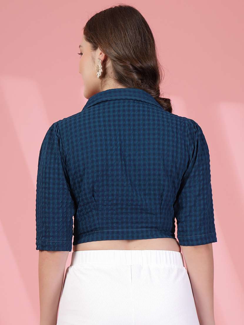 women checkered lapel collar crop shirt style top - 21942228 - Standard Image - 4