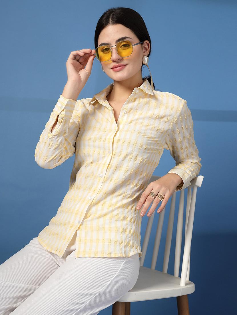 women checkered collared long sleeve shirt - 21942236 -  Zoom Image - 0