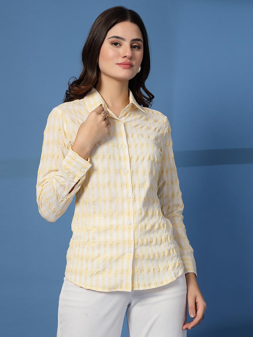 women checkered collared long sleeve shirt - 21942236 -  Standard Image - 1