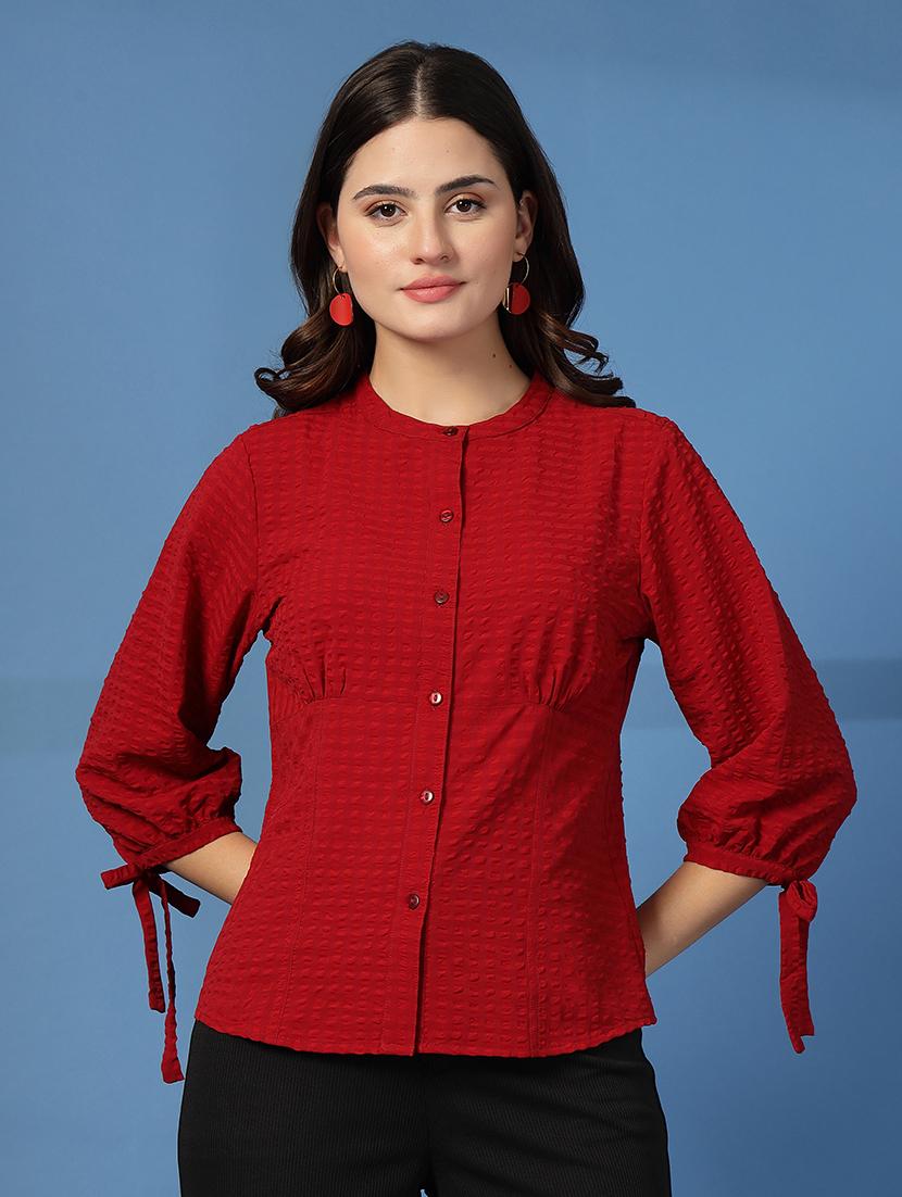 women self designed mandarin collar puff sleeve shirt - 21942244 -  Standard Image - 1