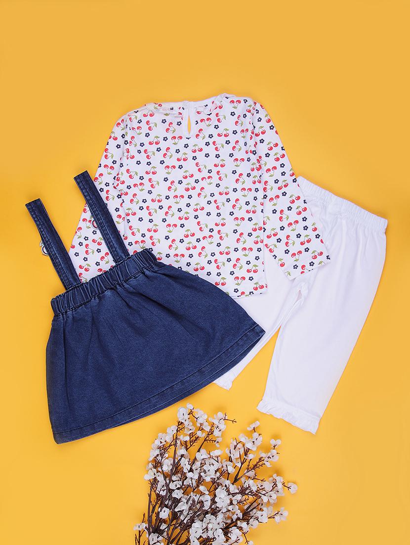 girls printed long sleeve full lnegth set with dungaree skirt - 21942272 - Standard Image - 1