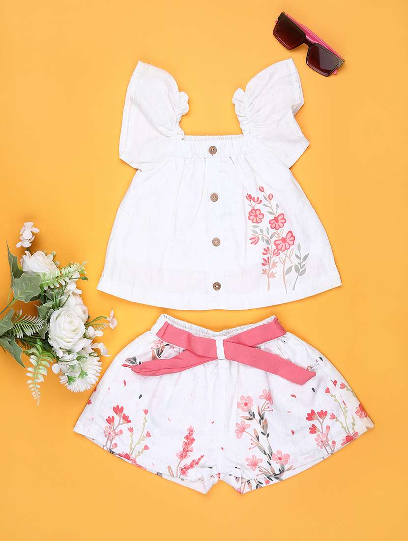 girls floral printed top & shorts set