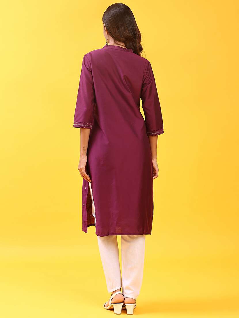 women three quarter sleeve straight kurta - 21942494 -  Standard Image - 4