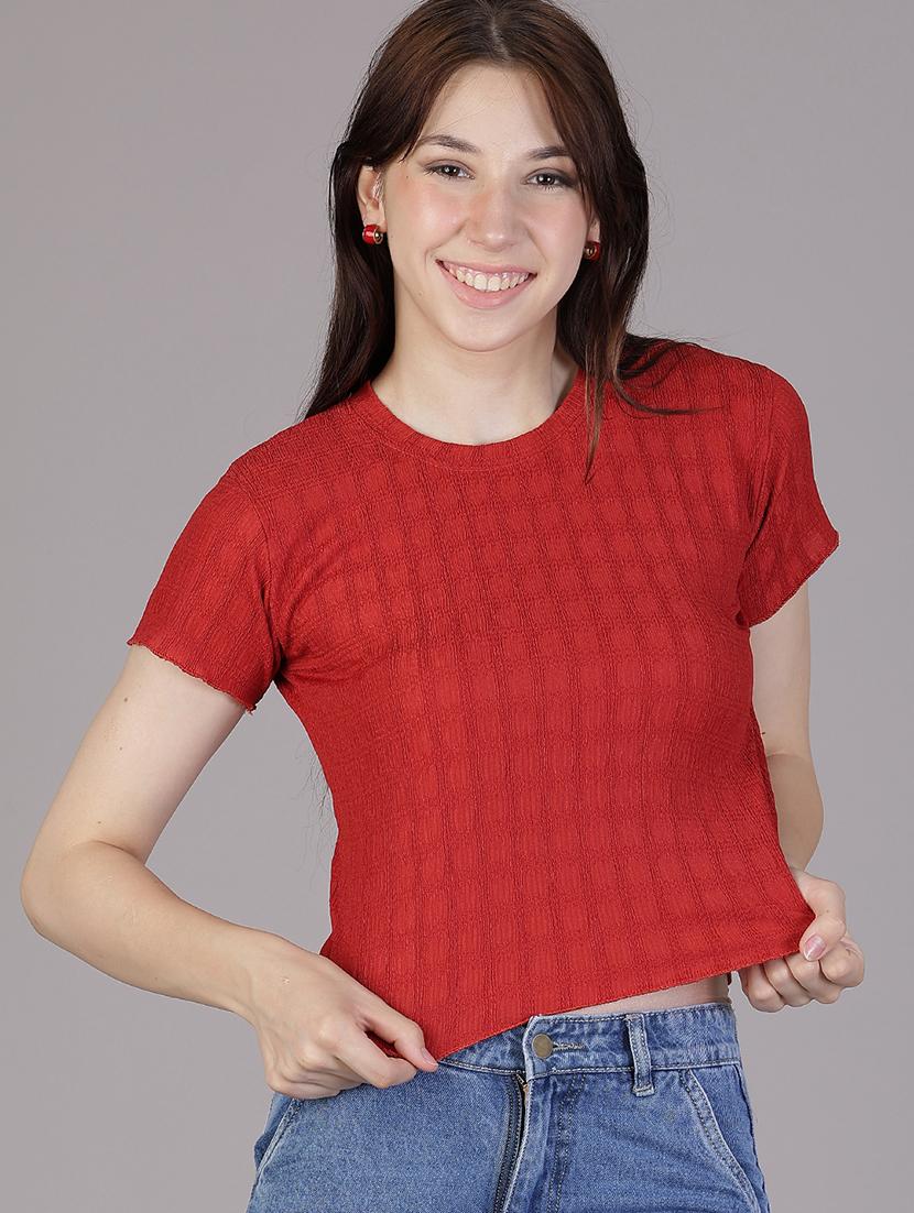 women solid short sleeve crop top - 21942936 - Zoom Image - 0