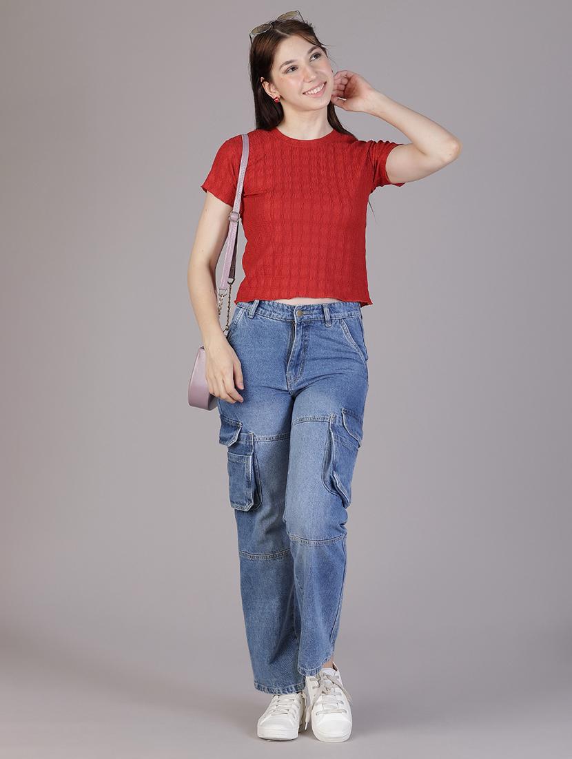 women solid short sleeve crop top - 21942936 - Standard Image - 4