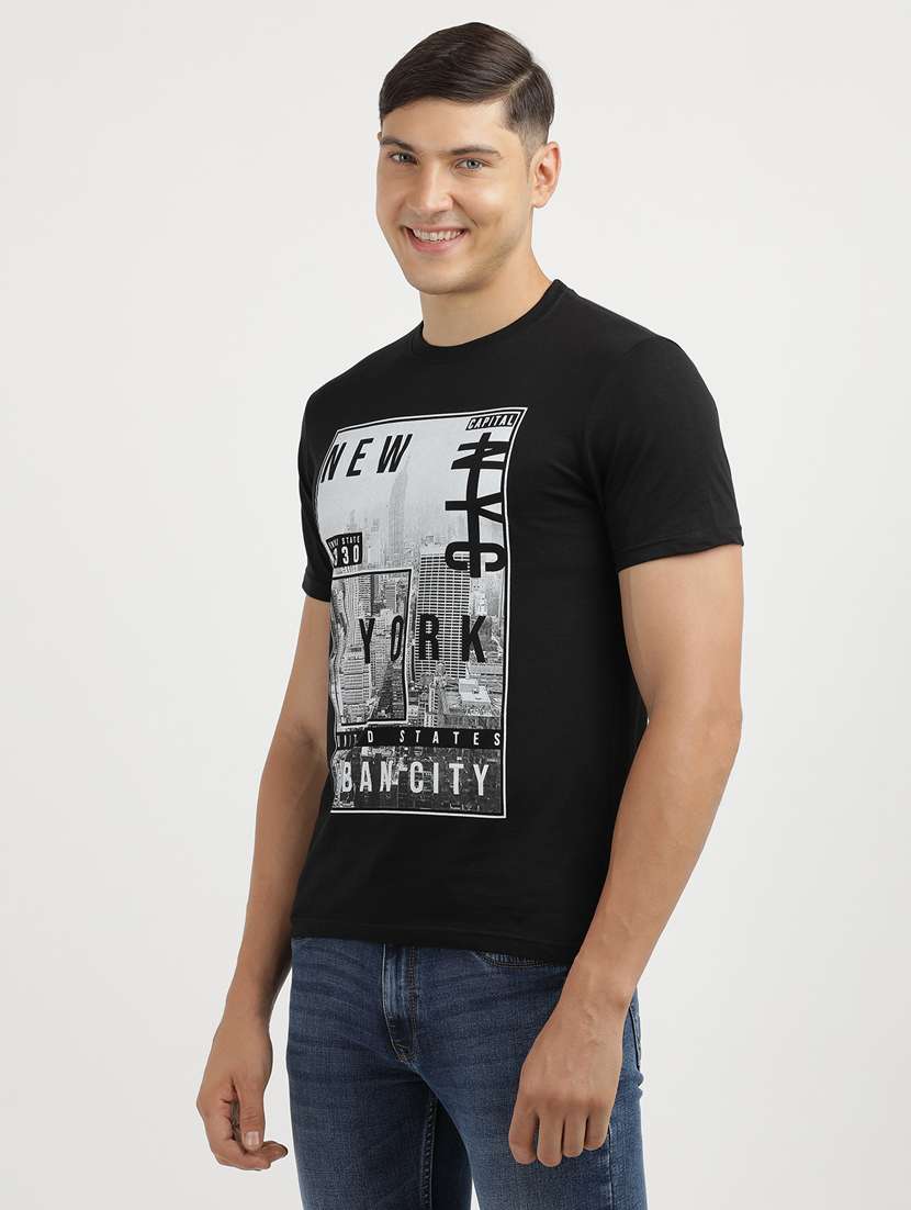 men front print round neck regular fit t-shirt - 21942973 -  Standard Image - 1