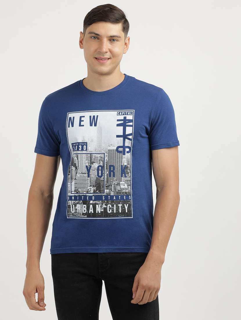 men front print round neck regular fit t-shirt - 21942974 - Zoom Image - 0