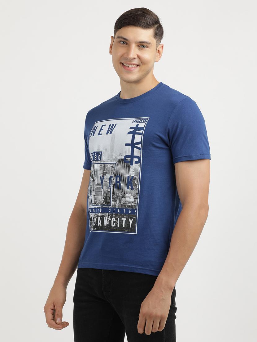 men front print round neck regular fit t-shirt - 21942974 - Standard Image - 1