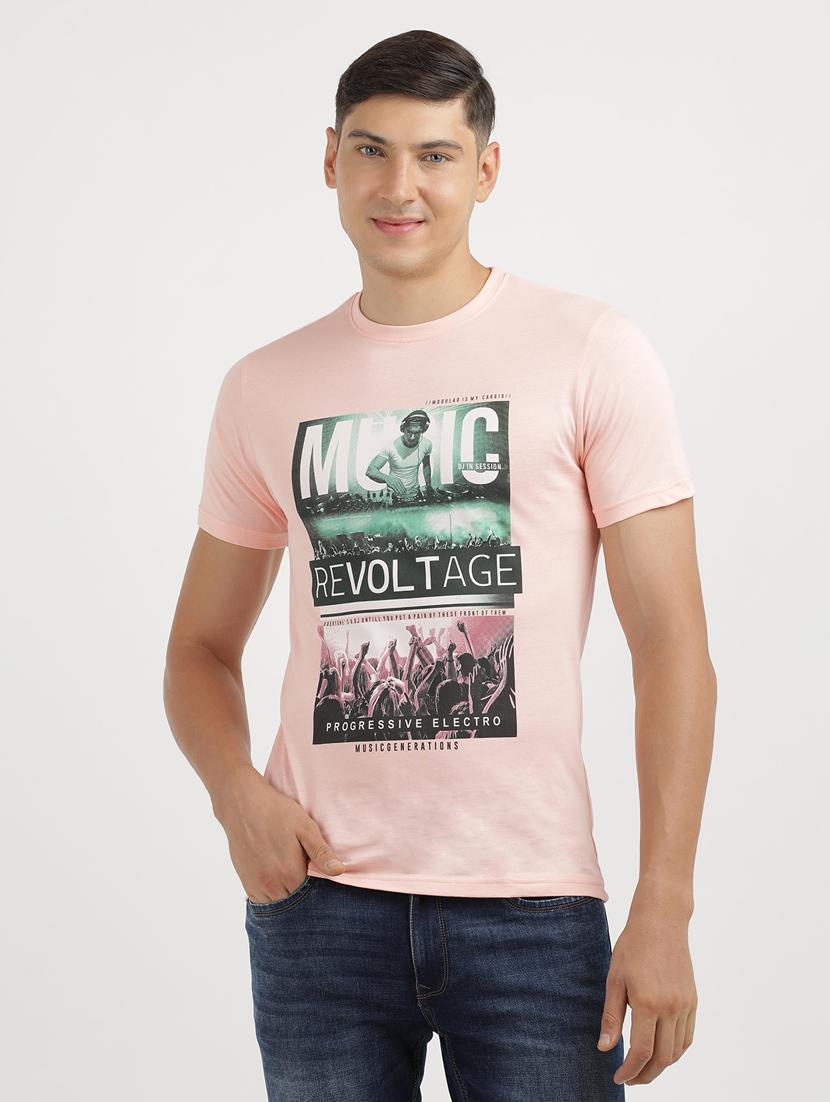 men front print round neck regular fit t-shirt