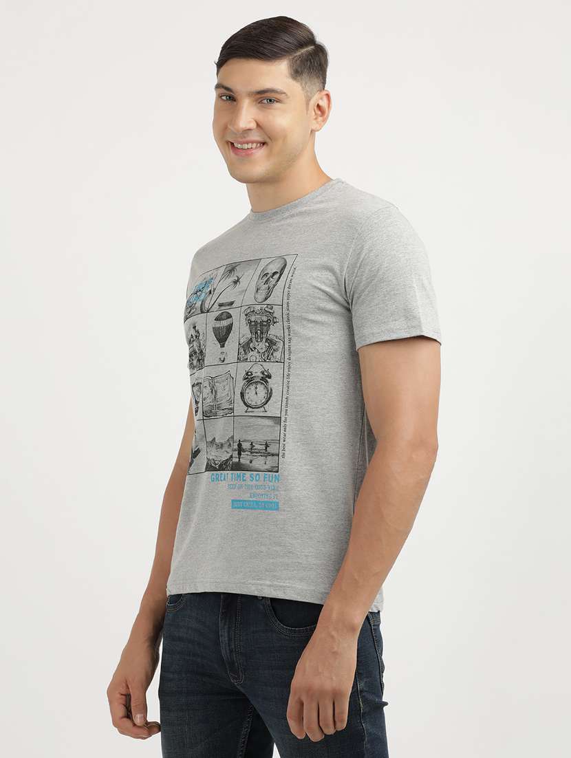 grey melange cotton front print tshirt - 21942986 -  Standard Image - 1