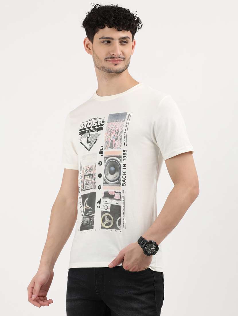 men front print round neck regular fit t-shirt - 21942987 -  Standard Image - 1