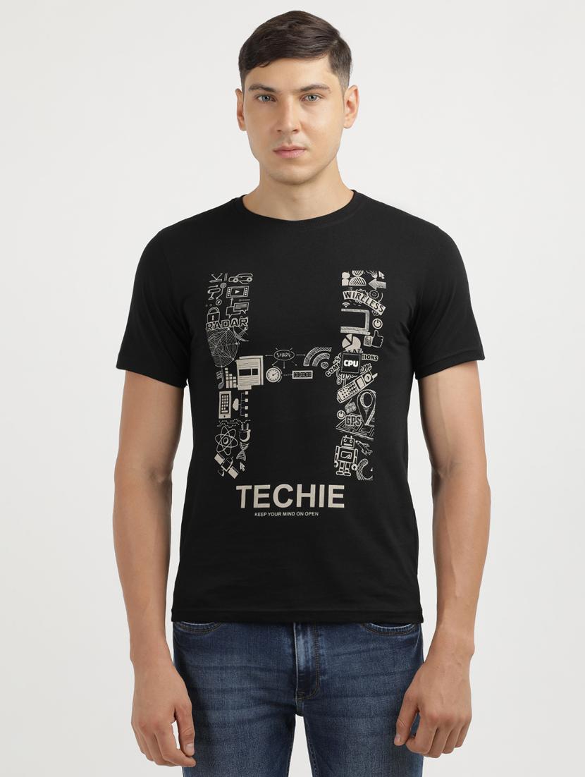 men front print round neck regular fit t-shirt
