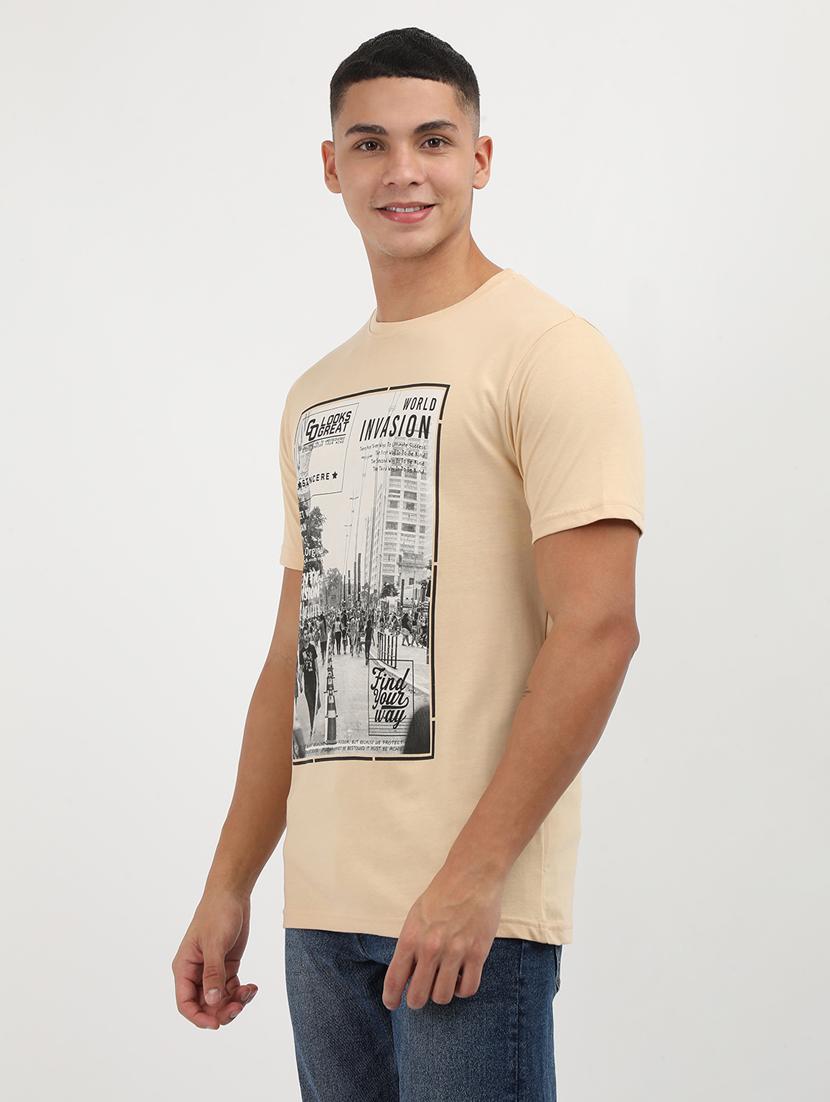 men front print round neck regular fit t-shirt - 21942993 -  Standard Image - 1