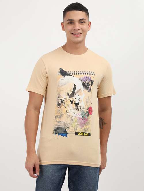 men front print round neck regular fit t-shirt - 21942995 - Standard Image - 0