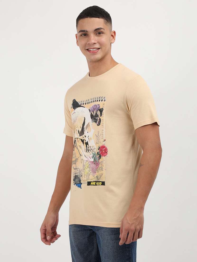 men front print round neck regular fit t-shirt - 21942995 - Standard Image - 1