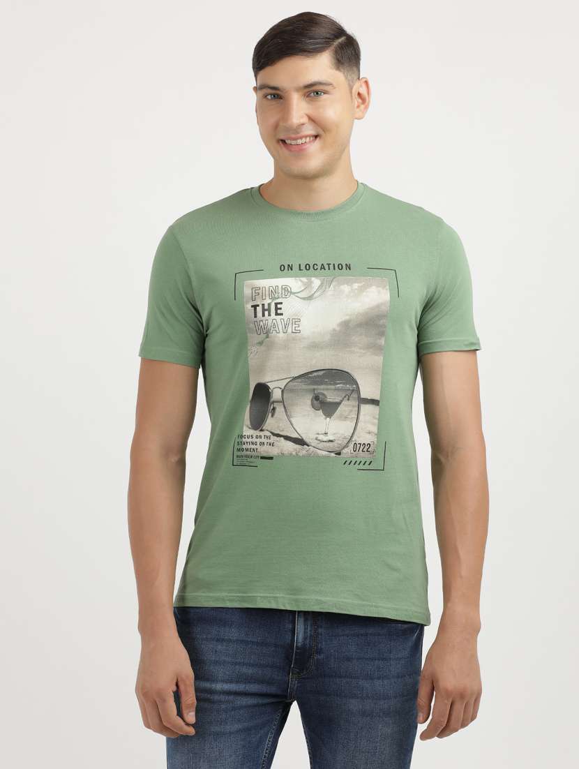 men front print round neck regular fit t-shirt