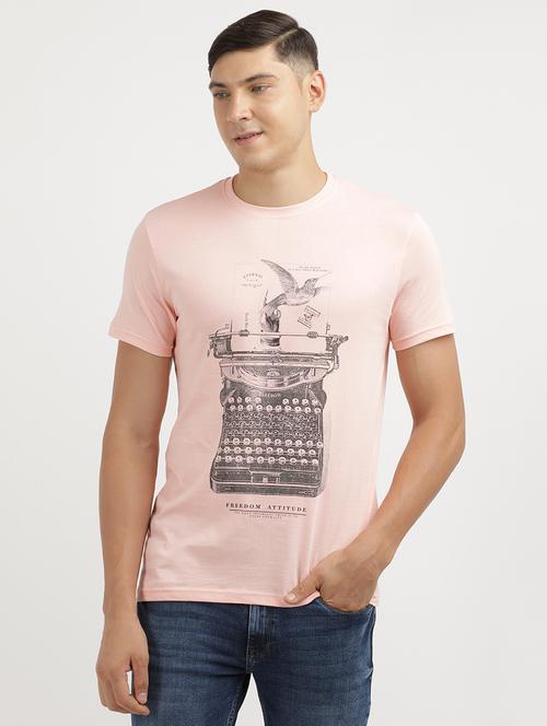 men front print round neck regular fit t-shirt - 21943005 - Standard Image - 0