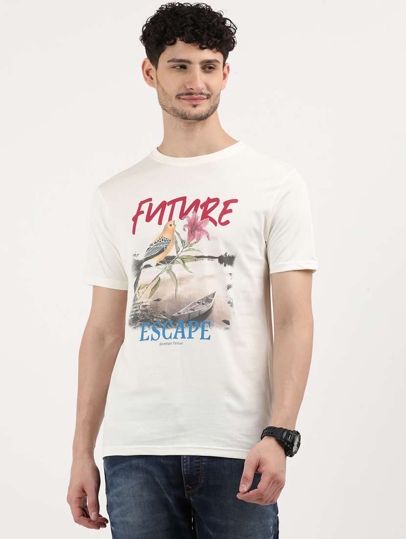 men front print round neck regular fit t-shirt