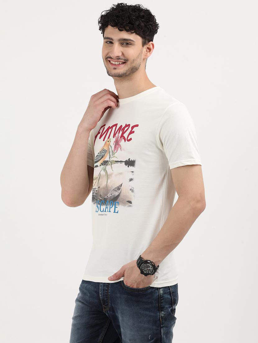 men front print round neck regular fit t-shirt - 21943006 - Standard Image - 1