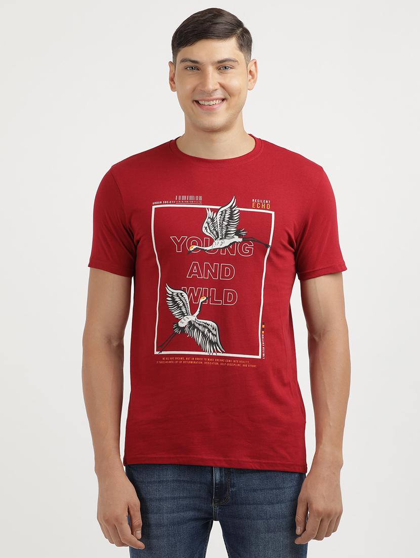 men front print round neck regular fit t-shirt