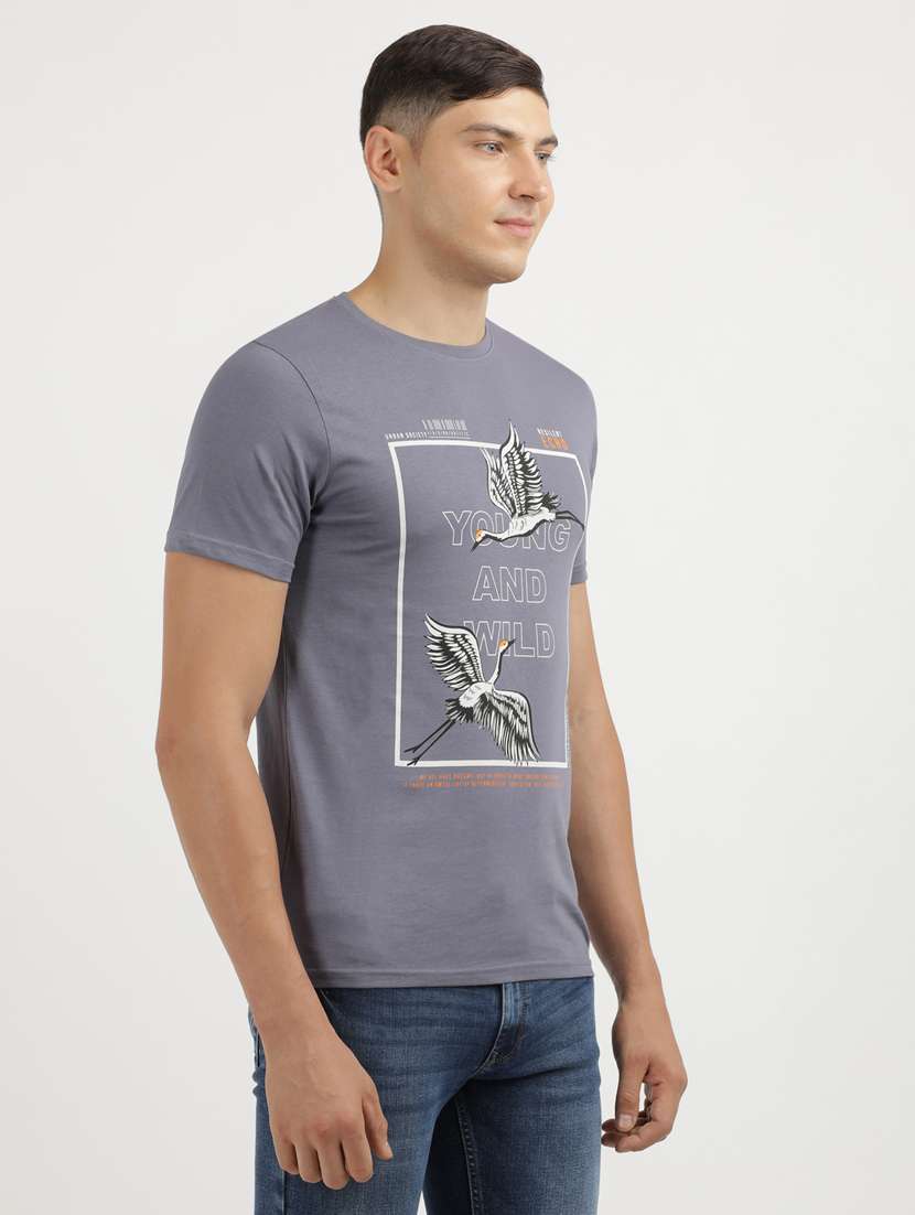 Men Front Print Round Neck Regular Fit T-shirt - 21943018 -  Standard Image - 1