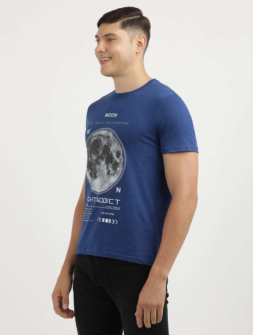 men front print round neck slim fit t-shirt - 21943019 -  Standard Image - 1