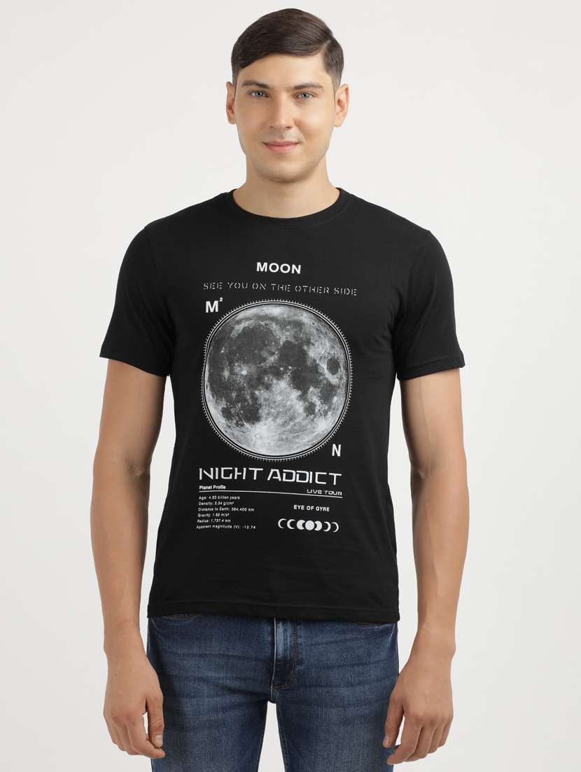 men front print round neck slim fit t-shirt