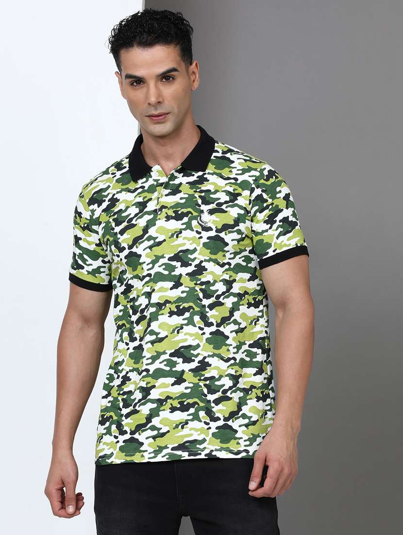 men printed short sleeve slim fit polo t-shirt