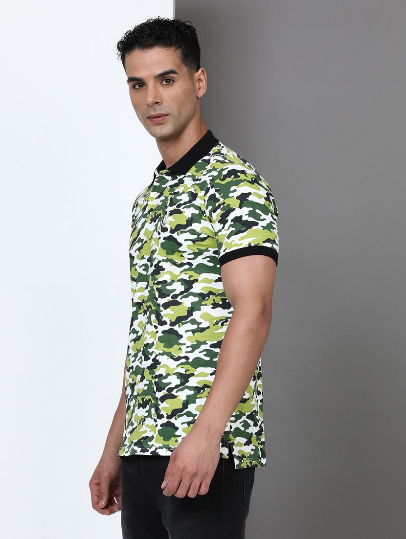 men printed short sleeve slim fit polo t-shirt - 21943047 - Standard Image - 1