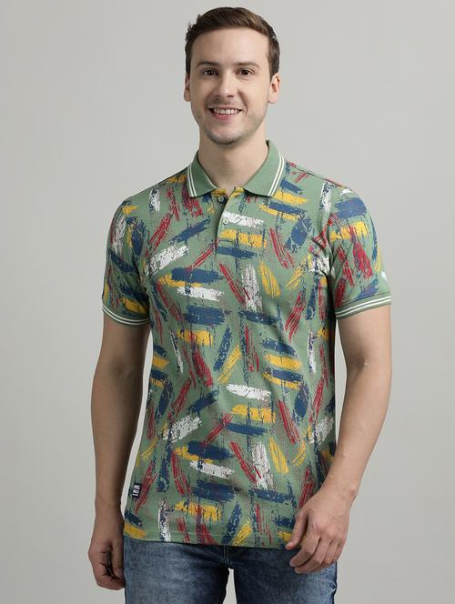 men printed short sleeve slim fit polo t-shirt - 21943048 -  Standard Image - 0