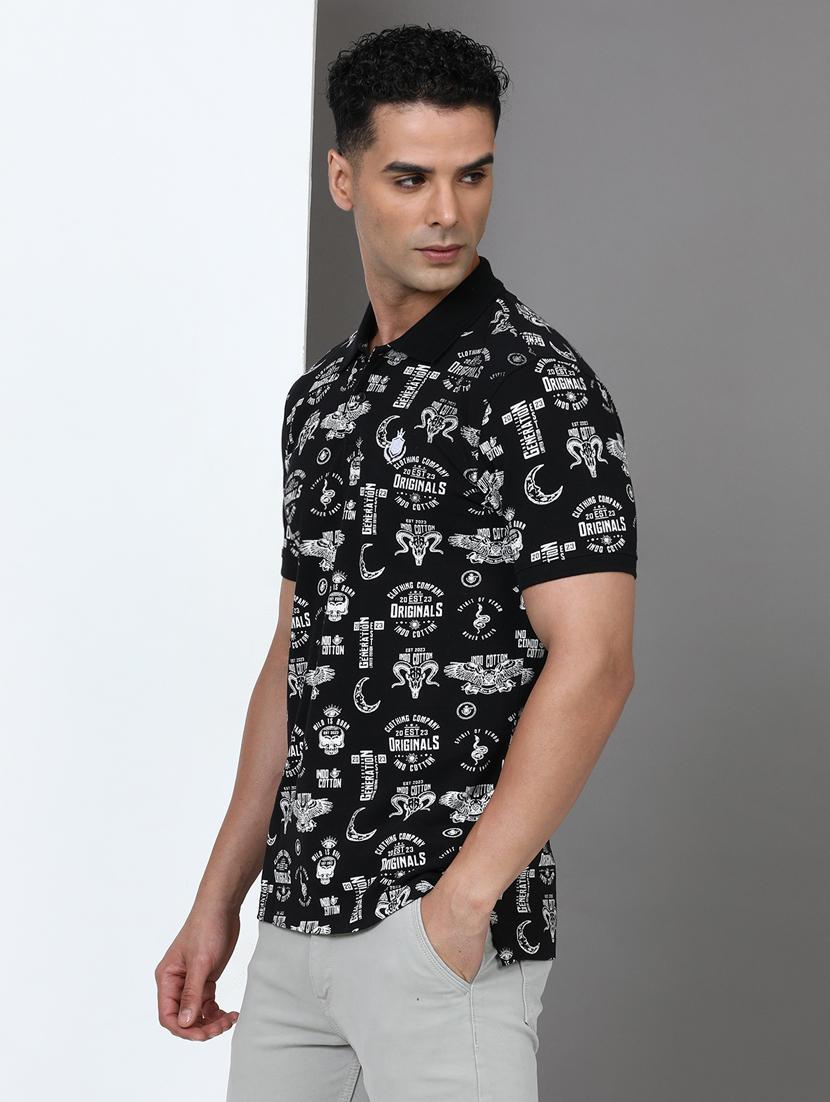 men printed short sleeve slim fit polo t-shirt - 21943058 - Standard Image - 1