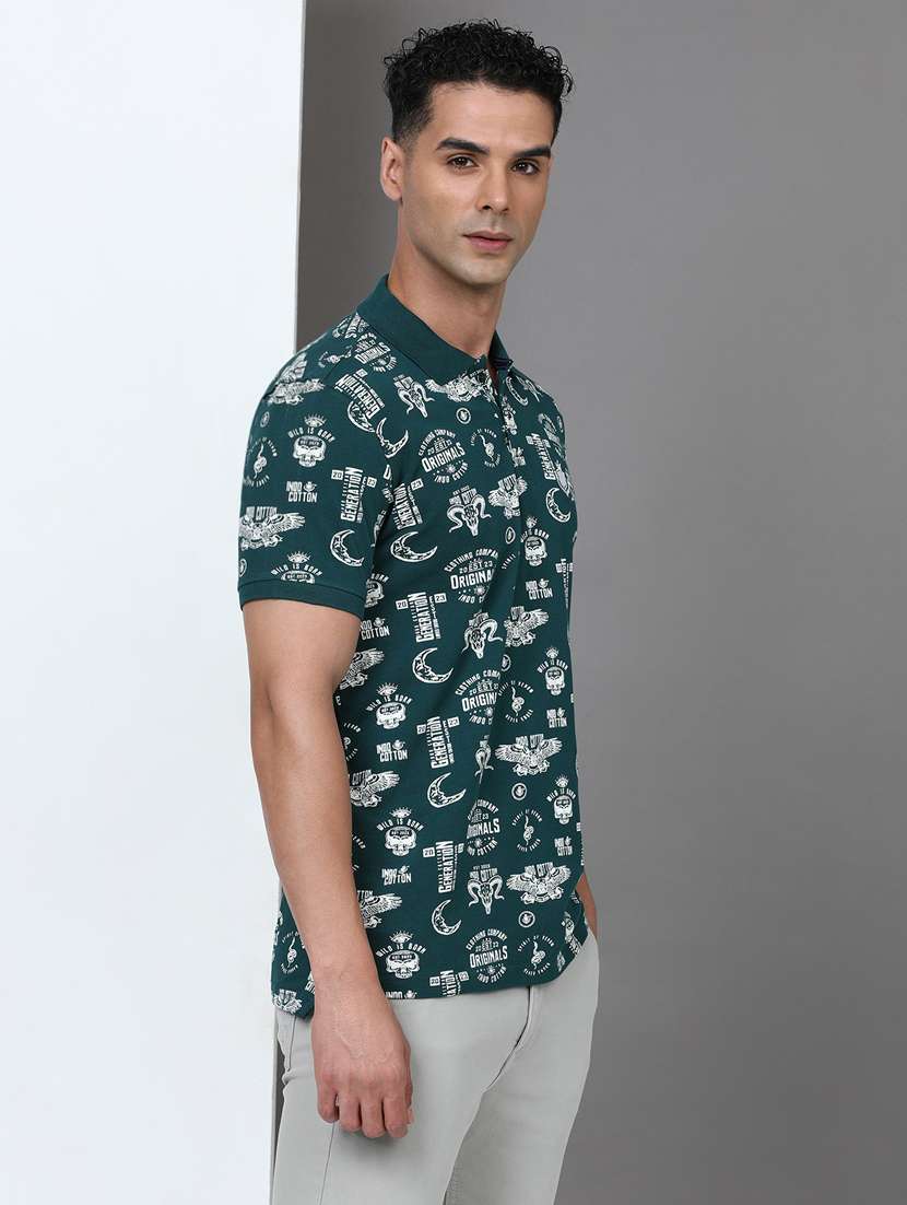 men printed short sleeve slim fit polo t-shirt - 21943059 -  Standard Image - 1