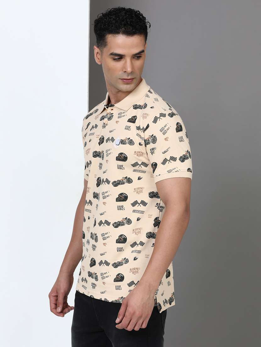 men printed short sleeve slim fit polo t-shirt - 21943060 -  Standard Image - 1