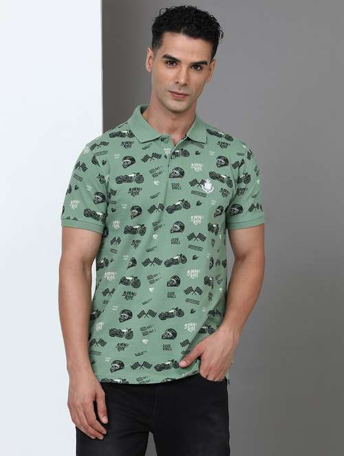men printed short sleeve slim fit polo t-shirt - 21943061 -  Standard Image - 0