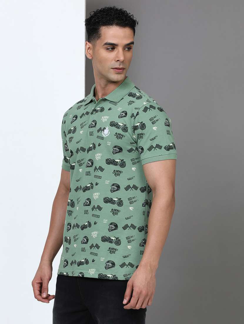 men printed short sleeve slim fit polo t-shirt - 21943061 -  Standard Image - 1