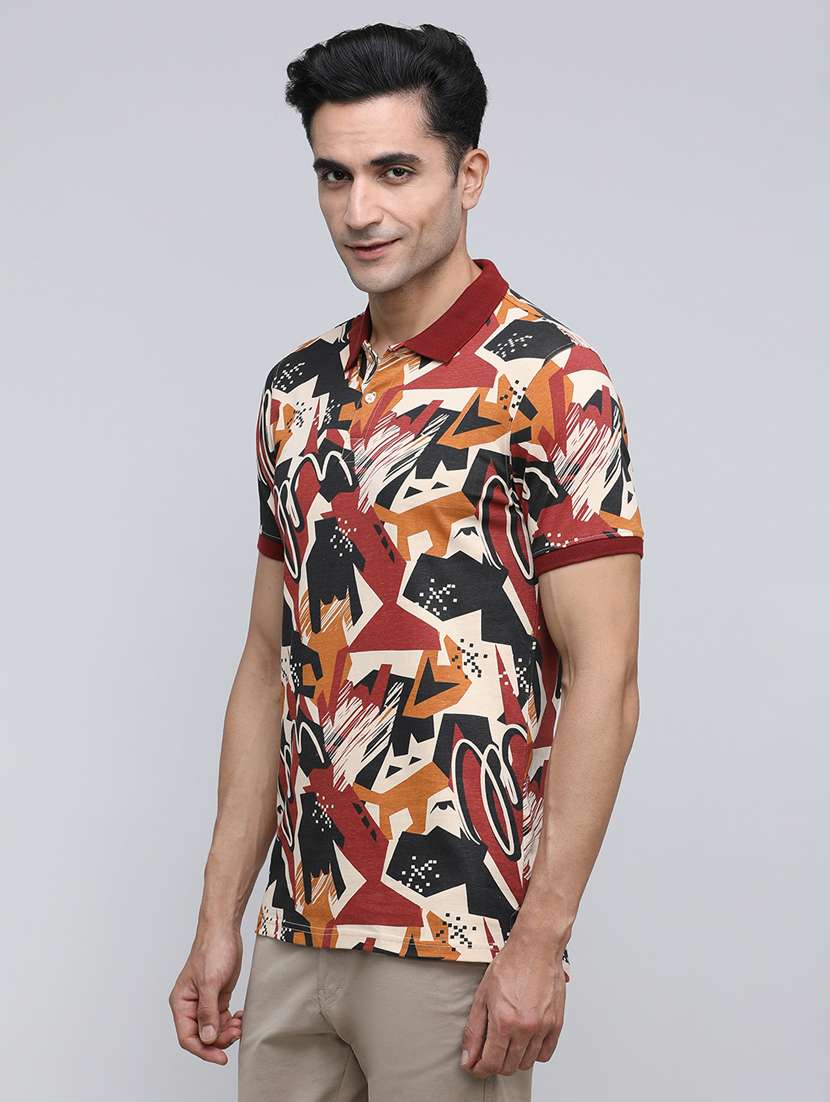 men printed short sleeve slim fit polo t-shirt - 21943063 - Standard Image - 1
