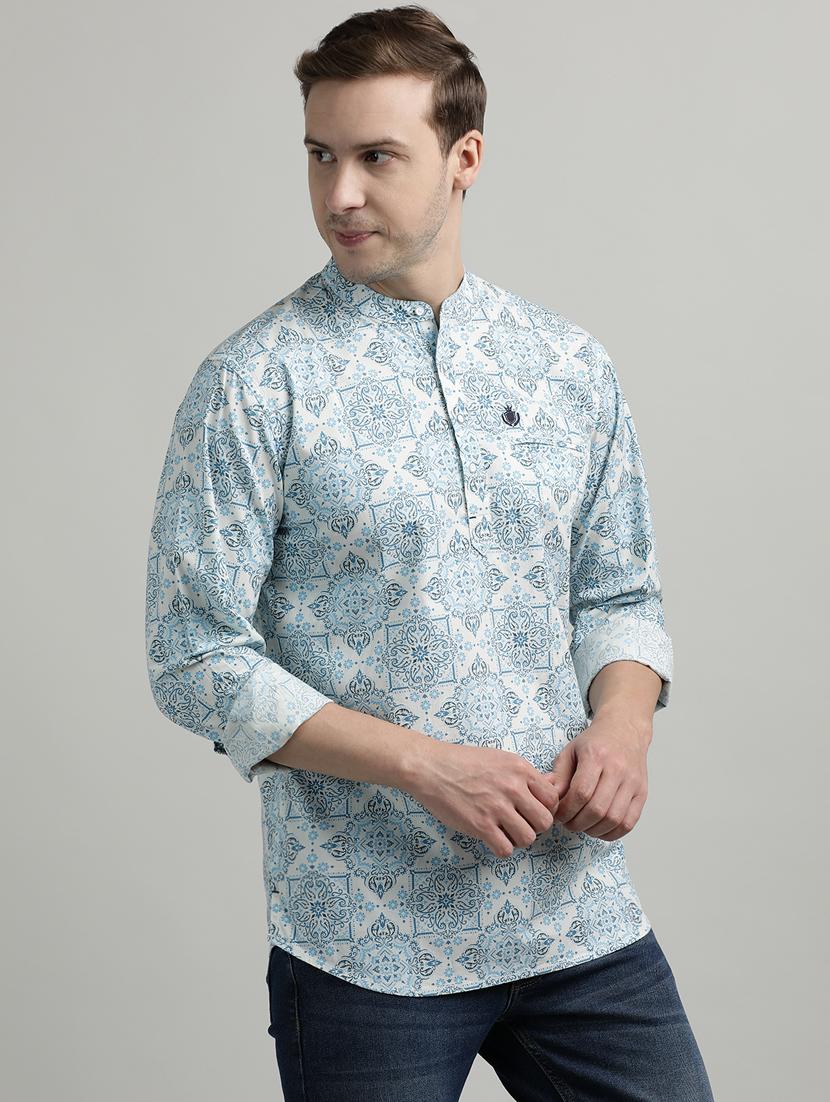 men printed mandarin neck short kurta - 21943070 - Standard Image - 1