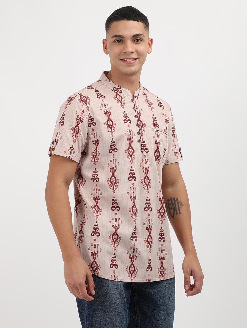 men printed mandarin neck short kurta - 21943071 -  Standard Image - 1