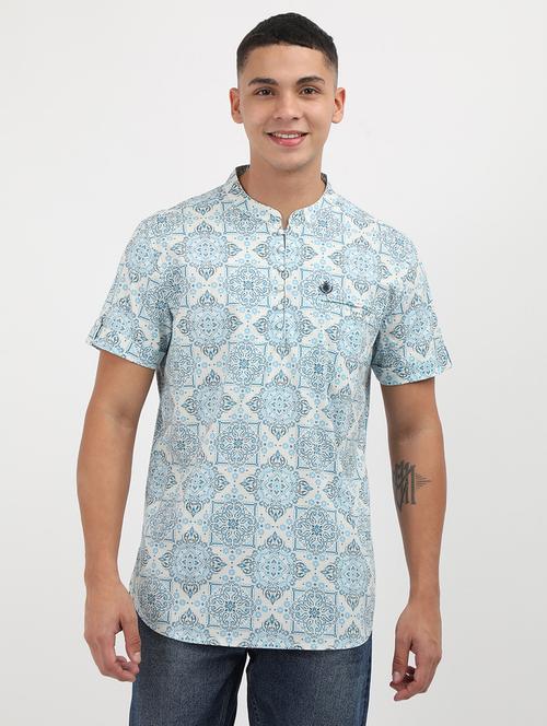 men printed mandarin neck short kurta - 21943072 -  Standard Image - 0