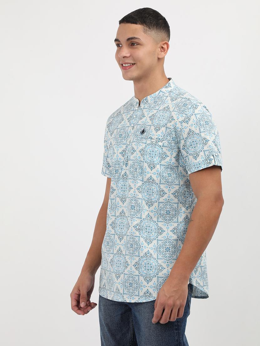 men printed mandarin neck short kurta - 21943072 - Standard Image - 1