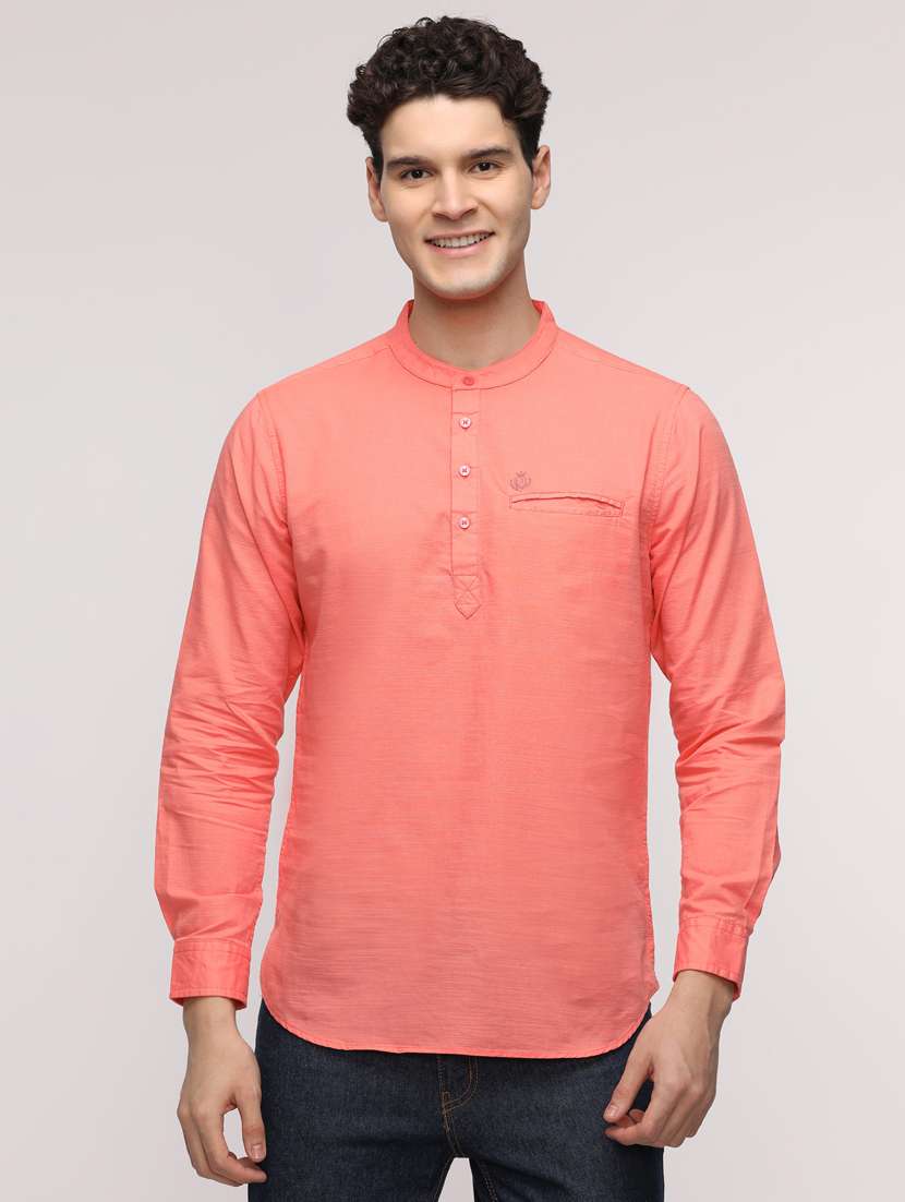 men solid mandarin neck short kurta